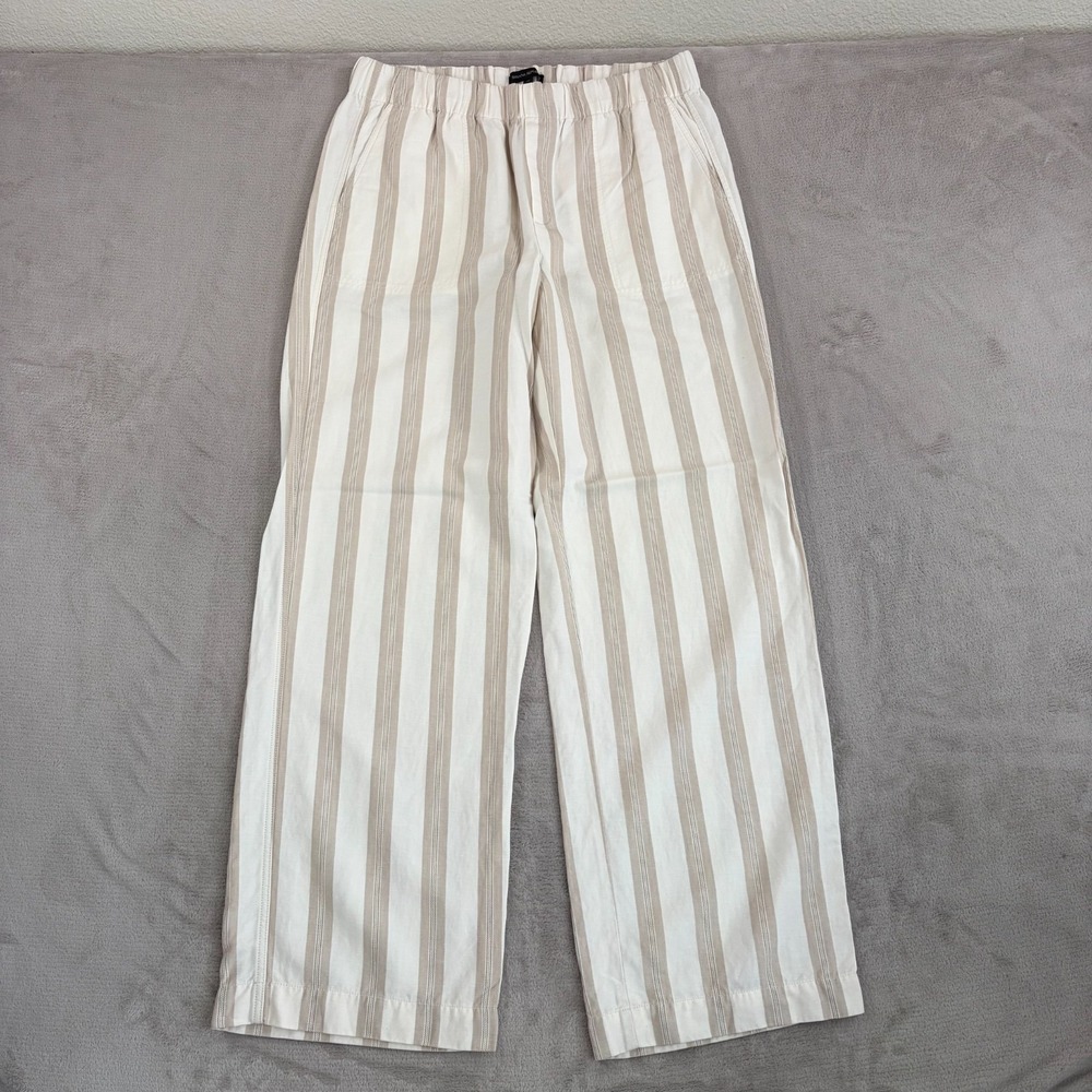Banana Republic Wide Leg Linen Blend Trouser Pants Light Stripe Women Large Tall